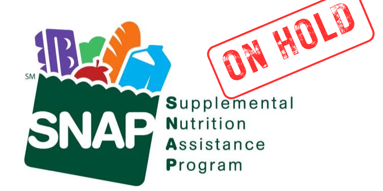 SNAP logo stamped with red font that reads "ON HOLD"
